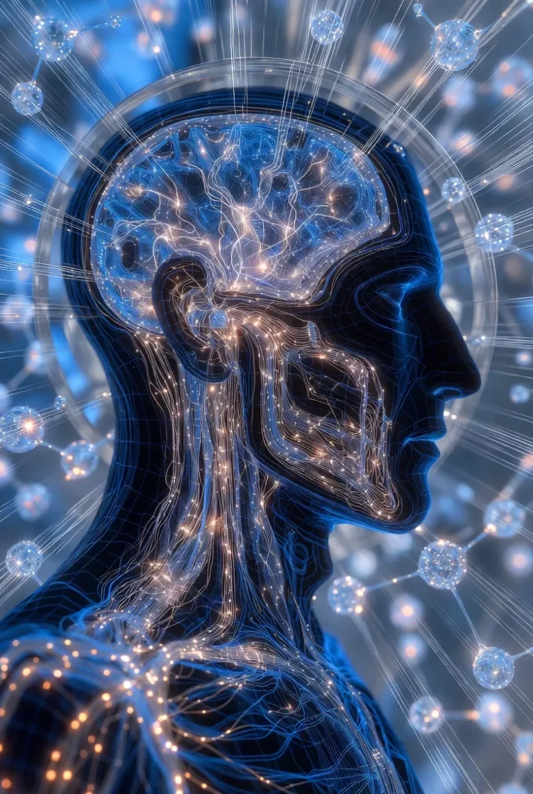 Перепади температури навесні: вплив на мозок та нервові процеси, футуристична ілюстрація адаптації людини.