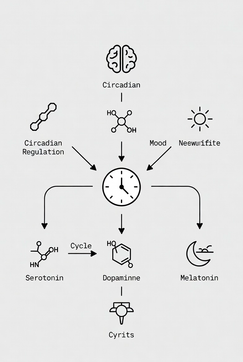 Схематичне зображення циркадних ритмів і мозку людини, що пояснює перепади настрою навесні