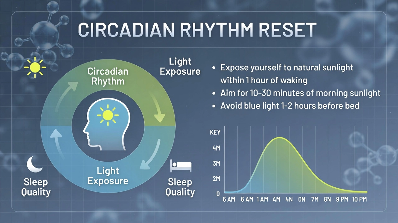 Как настроить циркадные ритмы, когда беспокоит весенняя усталость: советы по утреннему солнцу и режиму сна на информативной инфографике