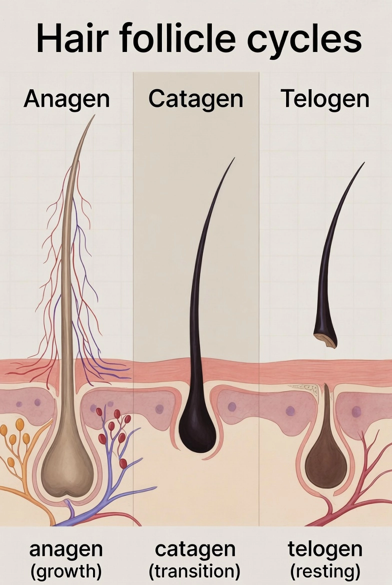 Стадії росту волосся: анаген, катаген і телоген