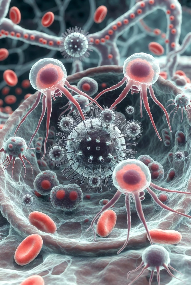 Схематичне зображення механізму інфікування клітини вірусом на мікрорівні