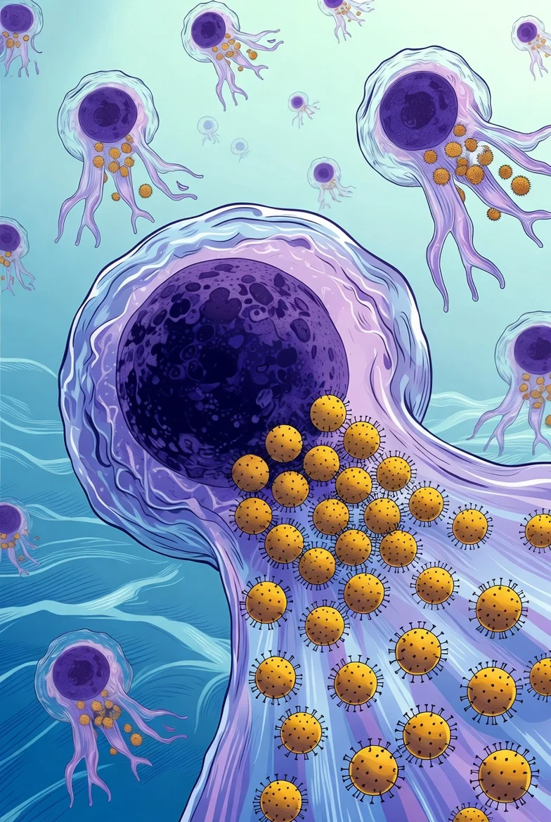 Абстрактна візуалізація процесу проникнення вірусу в клітину організму