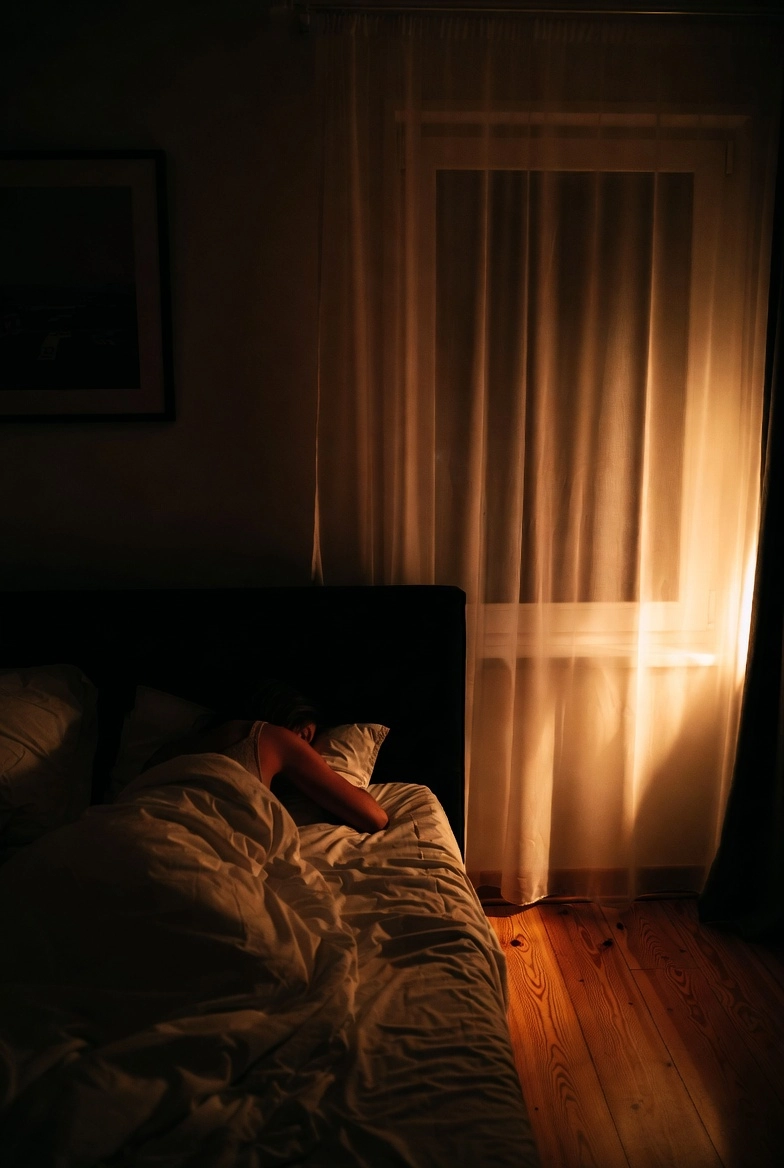 Людина спить у ліжку з нічником — приклад поверхневого сну та довгого засинання навесні