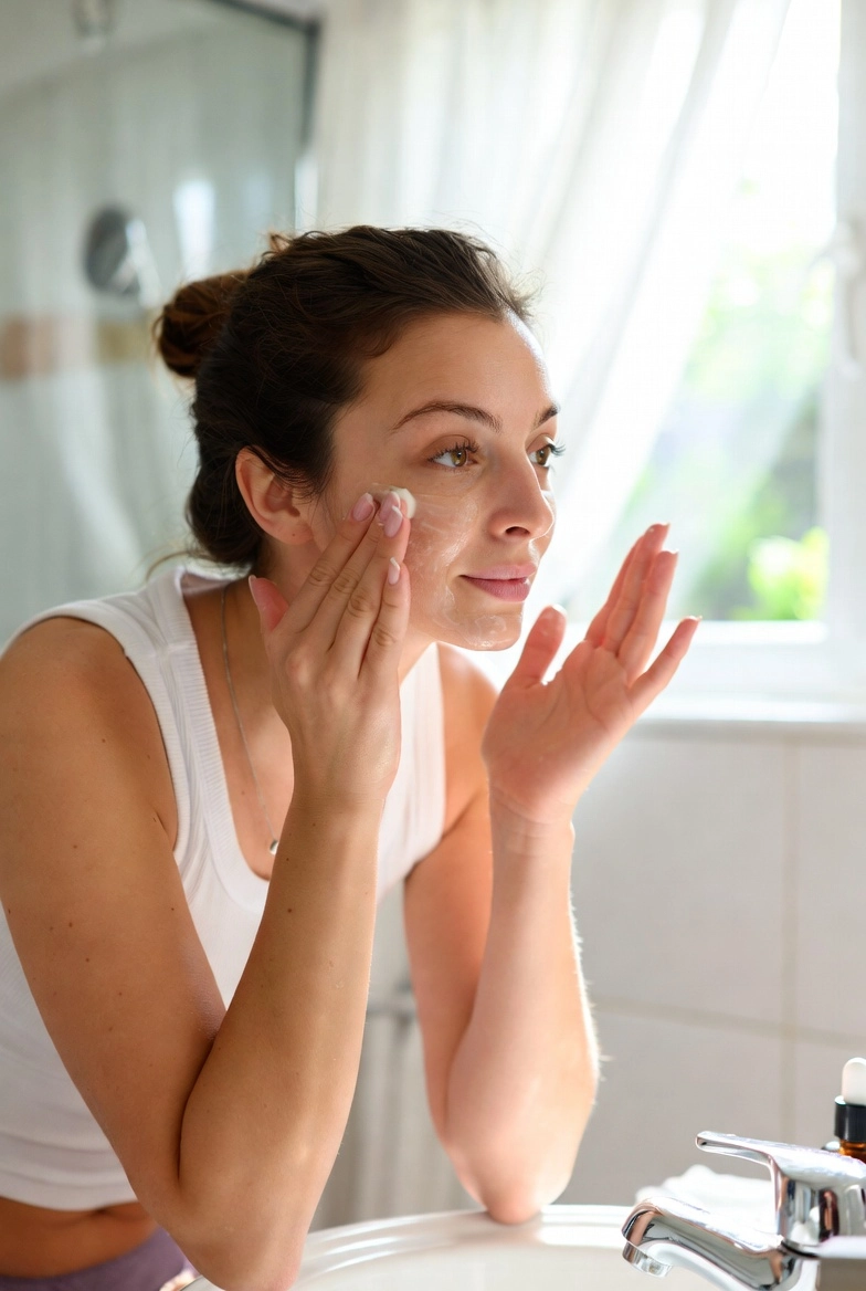 spring skin care — applying cream to the face