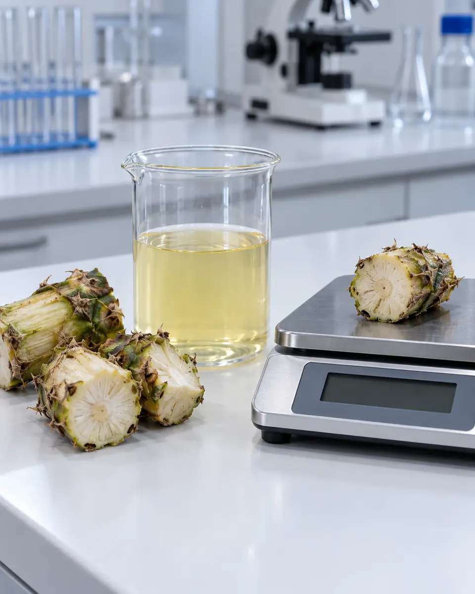 Pineapple stems and extract in a lab: the source of bromelain